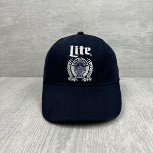 Vintage‎ Miller Lite Hat Cap Snap Back Navy Blue Alcohol Fine Pilsner Beer Crest
